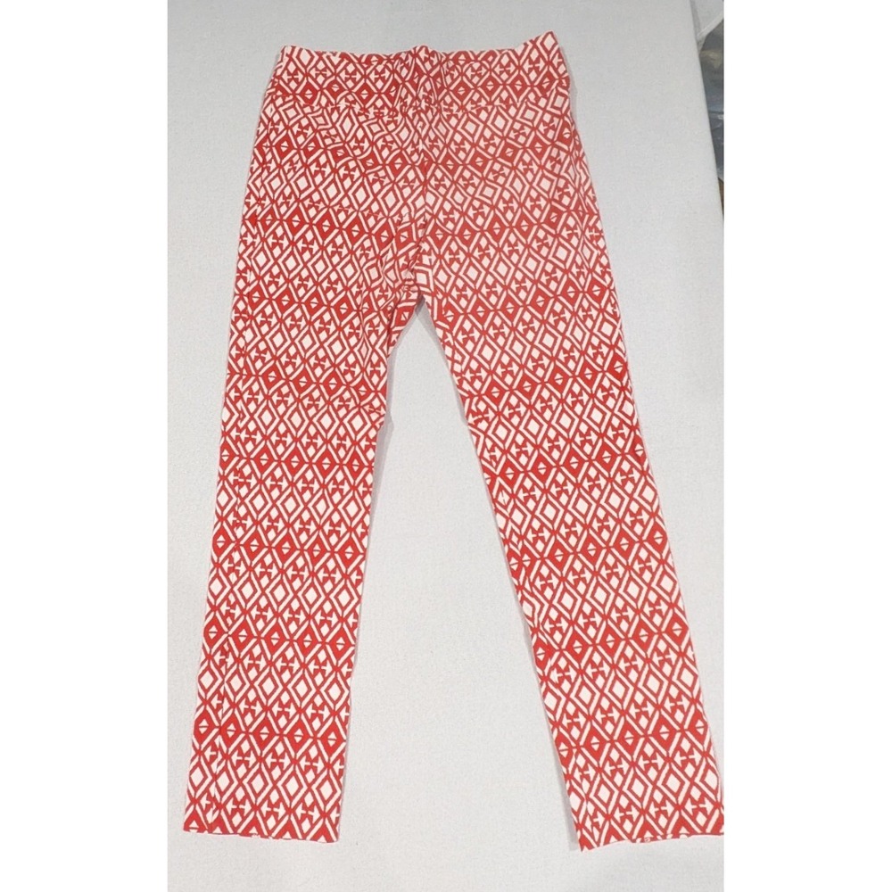 Elliott Lauren Pants Womens 6 Red Excellent Geometric Pull On Slim Straight Leg
